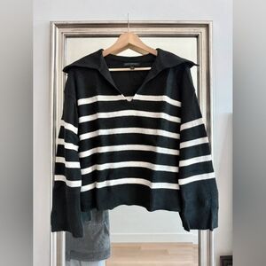 Banana Republic  Black and White Striped V-Neck Sweater